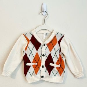 Janie and Jack Boys Argyle Cardigan Sweater Cotton Autumn, Size 6-12M